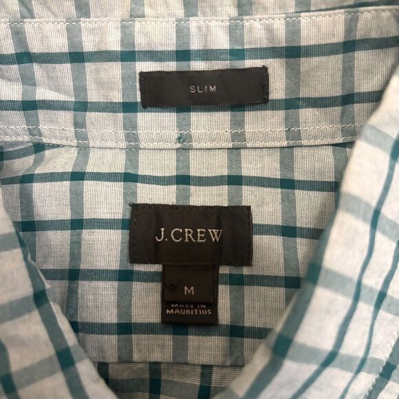 J. Crew Slim Fit Button Down Blue Teal Windowpane Plaid 100% Cotton Size Medium - Picture 3 of 4